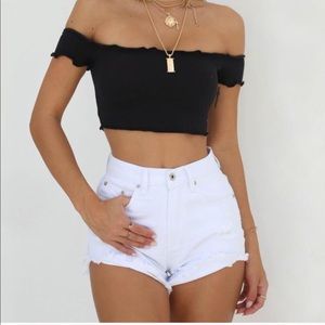 Tiger Mist white denim shorts